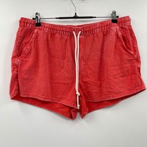 Aerie Coral Red Denim Drawstring Shorts Women's XL Elastic Waist Pocketed